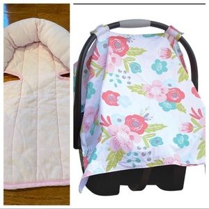 EUC Baby Car Seat Cover with Pink Headrest Insert